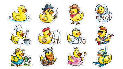 Obraz premium Collection of cute rubber duck illustrations with various accessories and playful poses