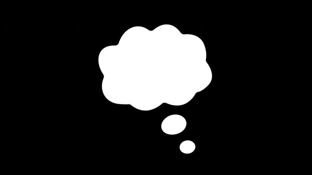 Hand-drawn animated thought bubble on black background, for creative projects, speech bubble thinking idea