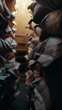 Bags in a stock at the factory of macaroni