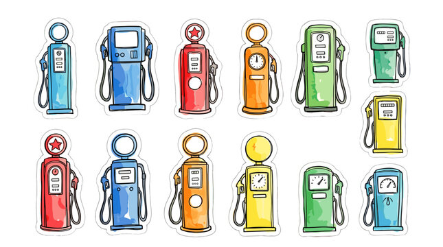 Collection of colorful fire extinguishers arranged in a row