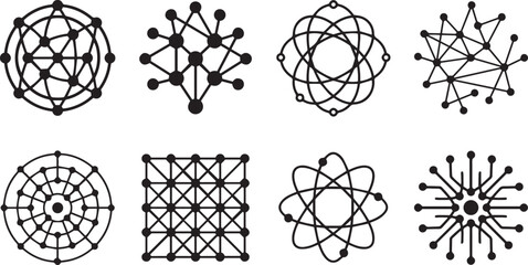 Quantum Computing Data Plexus Symbol Collection Cyber Communication Neural Grid Mesh Silhouette Set © Simmi8729