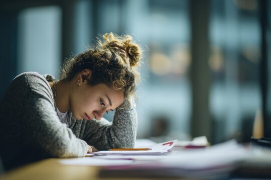 Close-up of a frustrated university student reviewing a failing exam grade