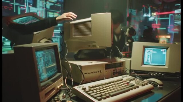 Retro Computer Setup Vintage Technology, Old PCs, and Futuristic Glow