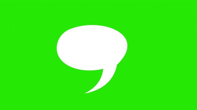 White speech bubble animation on green screen background, for easy chroma, key compositing chat communication