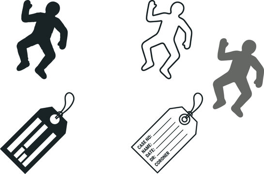 Crime Scene Investigation Kit Elements: Silhouettes of Body Outlines and Toe Tags for Forensic Evidence and Murder Mystery Concepts