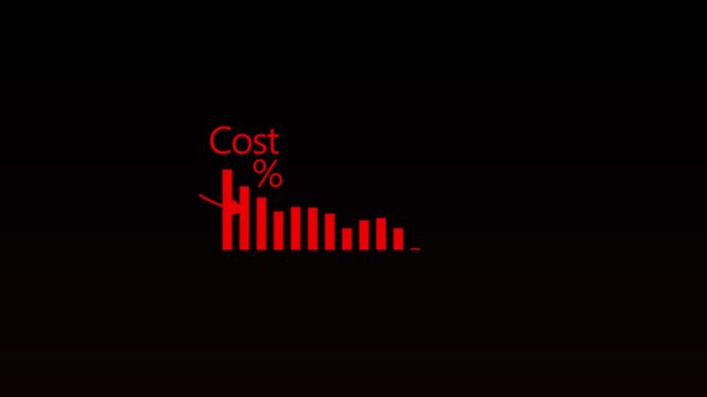 Cost % reduction business finance concept. Businessman with virtual screen of Cost reduction graph with down arrow for budget management and cost % 2026