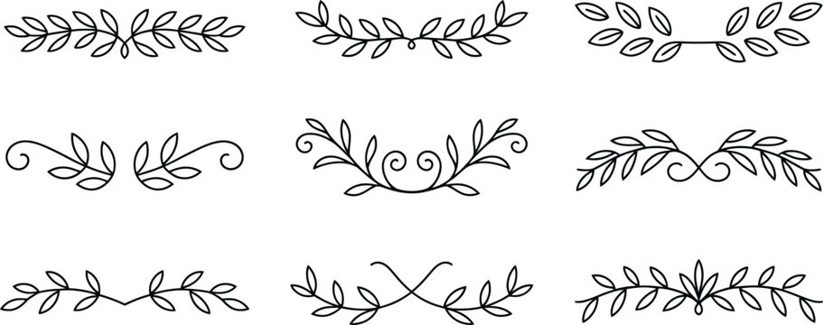 Elegant black line decorative leaf and vine border