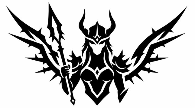Winged valkyrie warrior woman holding a spear