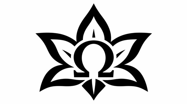 Lotus flower silhouette with central omega symbol