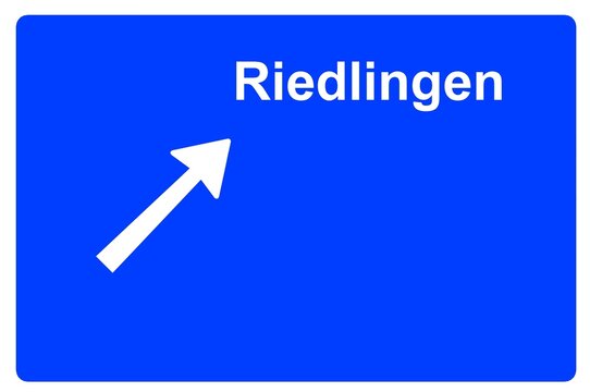 Illustration eines Autobahn-Ausfahrtschildes mit der Beschriftung "Riedlingen"	