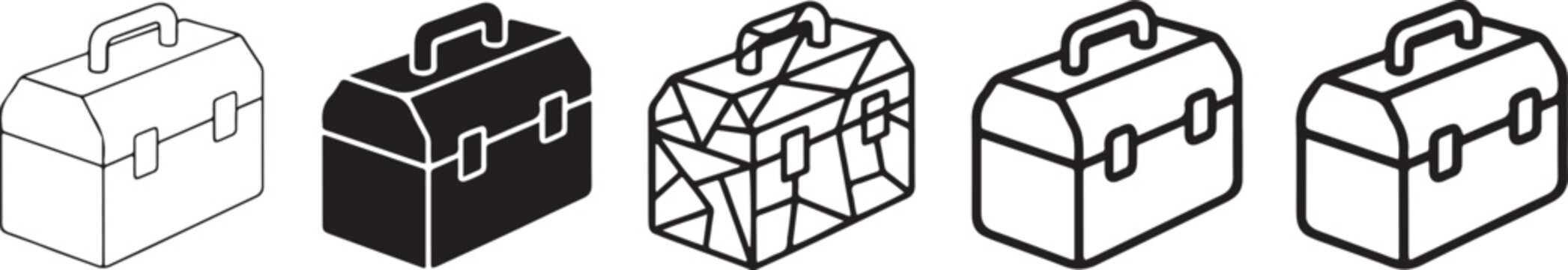 Toolbox Line Icons Set, Portable Tool Box Outline Vector Collection for Construction, Repair and Workshop Design