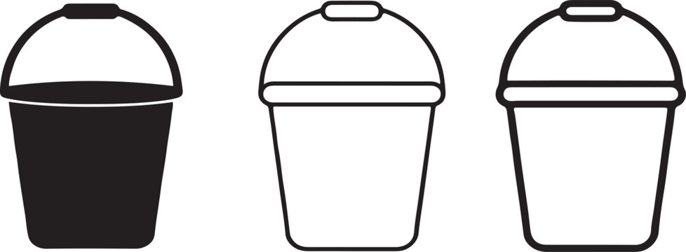 Paint Bucket Line Icons Set, Construction Container Outline Vector Collection for Home Improvement Design