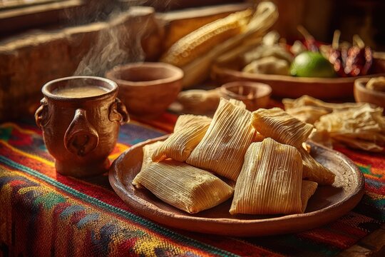 Comida mexicana basada en ma&Atilde;&shy;z: tamales y atole en un ambiente c&Atilde;&iexcl;lido y colorido