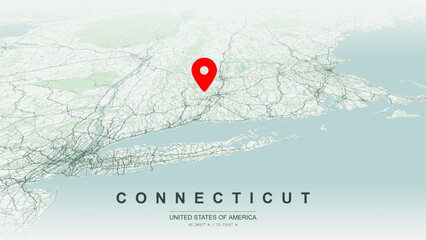 Modern minimalist vector map of Connecticut. High-quality scalable illustration of Connecticut state geographic boundaries, Connecticut River Valley layout for posters design. © AliRza