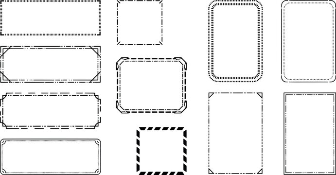 Set of rectangular frames with various border styles, vector illustration transparent background