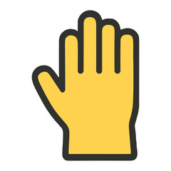 Fototapeta premium Flat yellow glove icon with bold black outline depicting an upright open palm and five fingers, simple vector illustration on white background, minimalist safety motif