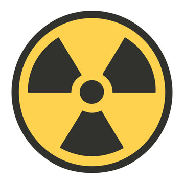 Yellow and black radiation trefoil warning symbol inside a circular sign representing radioactive hazard and nuclear contamination alert, a caution icon for dangerous materials