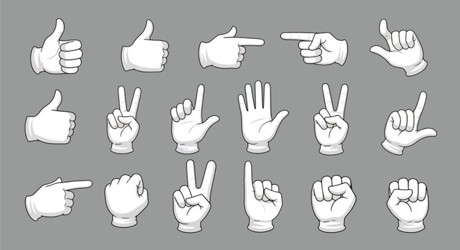 Hand gestures in various sign languages and symbols.