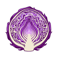Obraz premium Vibrant cross-section of a fresh red cabbage revealing layered purple and white textures