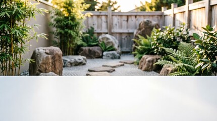 Fototapeta premium Serene Japanese Garden with Bamboo and Rocks for Nature Design