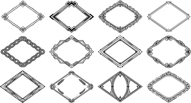Collection of ornate diamond shaped frames and borders transparent background