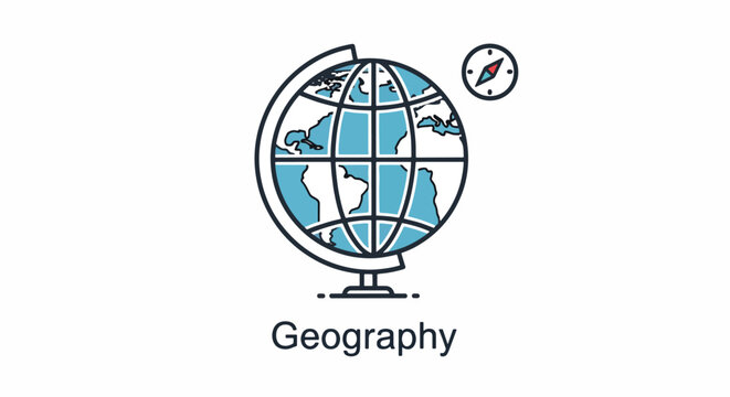 Globe with latitude longitude grid and compass rose.
