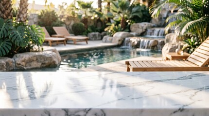Fototapeta premium Luxury Poolside Retreat with Marble Counter for Web Design