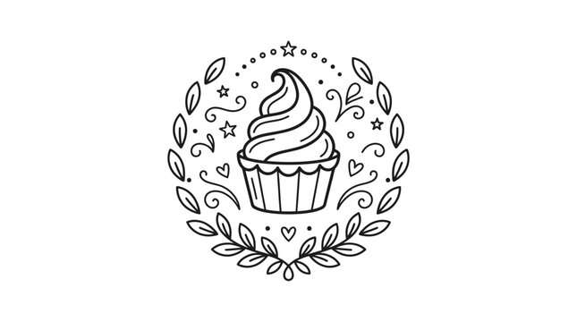 Black and white cupcake illustration design.