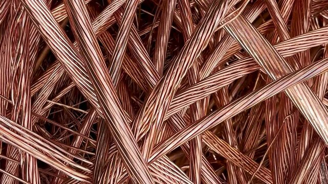Copper wires recycled from power cables in a heap to be recycled. High quality 4k footage