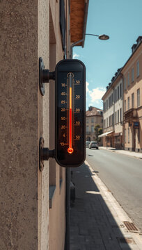 A street thermometer in an empty city, abnormal heat