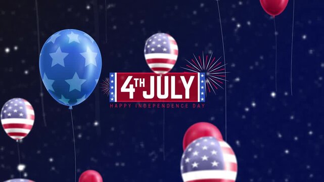 Fourth of July Celebration Banner with USA Balloons on Sparkly Dark Background