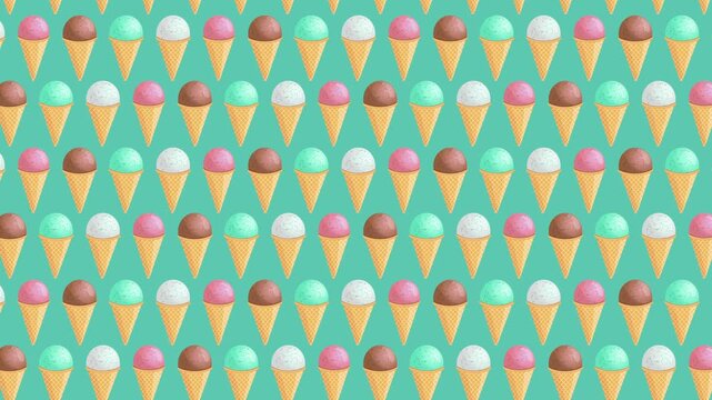 Ice cream background vector illustration, colorful ice cream on green background video motion design	