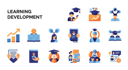 Fototapeta premium Diverse icons representing learning and professional development.