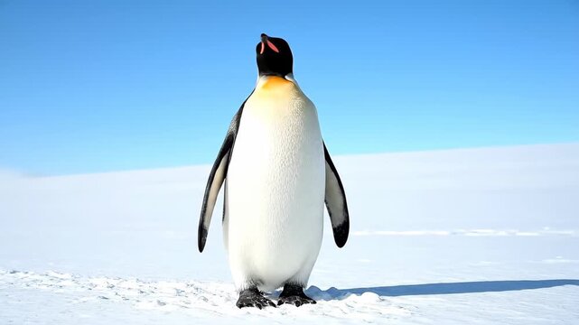 Antarctic penguins stand in the snow, Antarctic penguins stroll in the snow