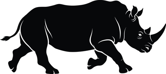 Detailed rhinoceros silhouette walking side view profile vector illustration representing African safari wildlife species endangered animal and nature conservation concept. © shabbirahmed