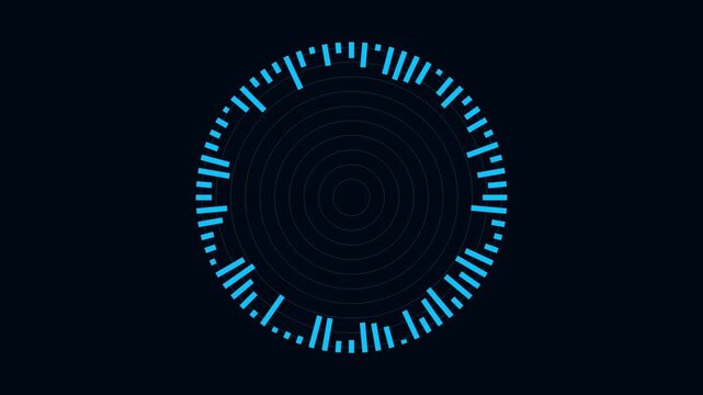 Blue circular audio spectrum equalizer hud interface animation for digital music and data visualization 4k