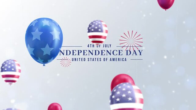 4th of July Independence Day United States of America Greeting Text Surrounded by Flying Patriotic Balloons