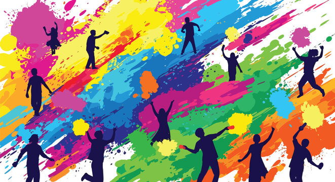 Colorful abstract painting of dancing figures in vibrant hues.