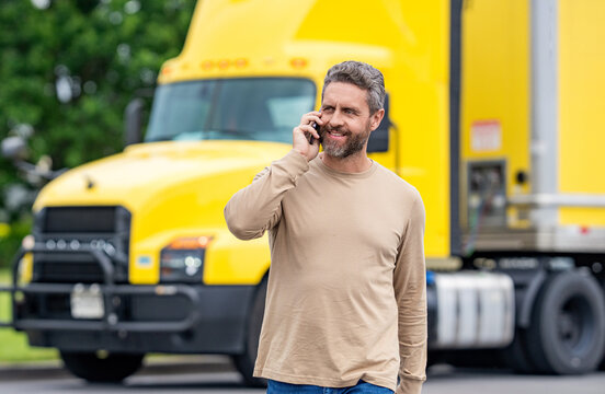 Truck driver. Trucking owner planning route. Tech logistics. Hispanic man control truck. Man owner truck driver. Transportation logistic. Delivery app. Logistics software