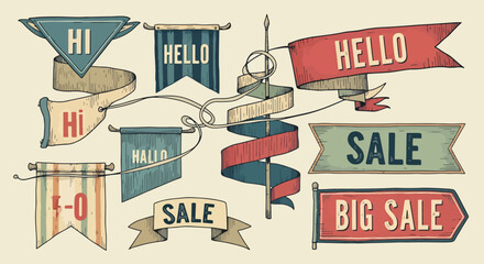 Colorful sale and hello signs on wooden cubes and blocks. © MASJAB