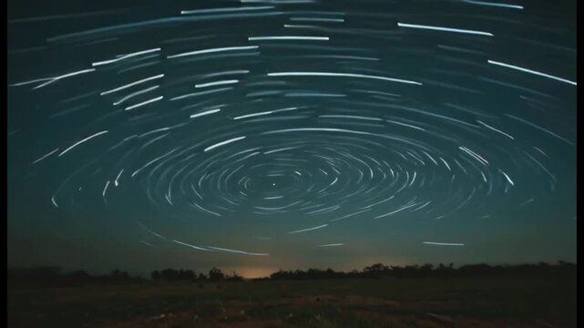 Star Trails Over Field At Night - Long Exposure Astrophotography