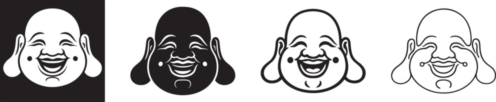 Laughing Buddha head vector icon set.