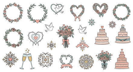 Vector illustration of diverse decorative floral and botanical elements. © MASJAB