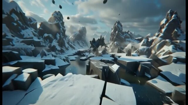 Mysterious Sci-Fi Snowscape with Floating Objects