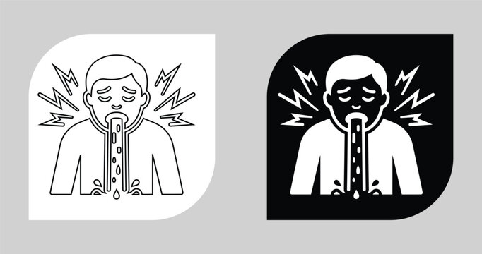 Person feeling nauseous and vomiting icon with vomiting nauseous sickness digestion poisoning infection illustration