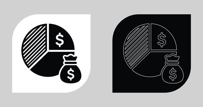 Financial profit and revenue growth icon with pie chart and money bag investment business accounting earnings illustration minimalist financial
