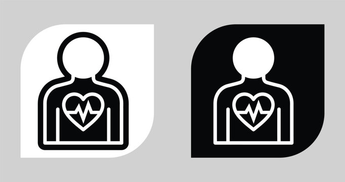 Healthy heartbeat vector icon set featuring human silhouette and ekg pulse symbol healthcare cardiogram wellness medicine vitality illustration isolated