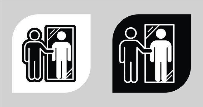 Self reflection and personal development concept vector icon featuring person standing before mirror reflection development identity psychology awareness
