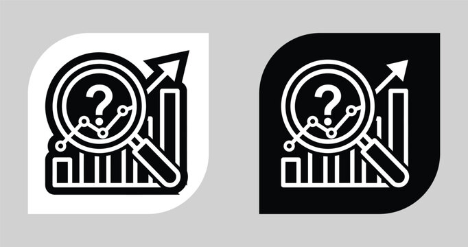 Business data analysis concept vector icon showing magnifying glass question mark and growing chart with analysis business magnifying research question