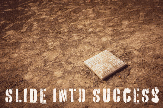 Baseball field and base with business concept text, slide into success